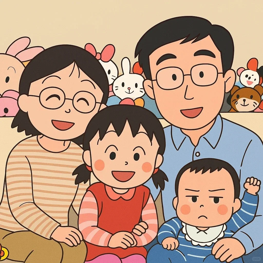 family ai portrait with Chibi-Maruko-chan style created by heyimg.net
